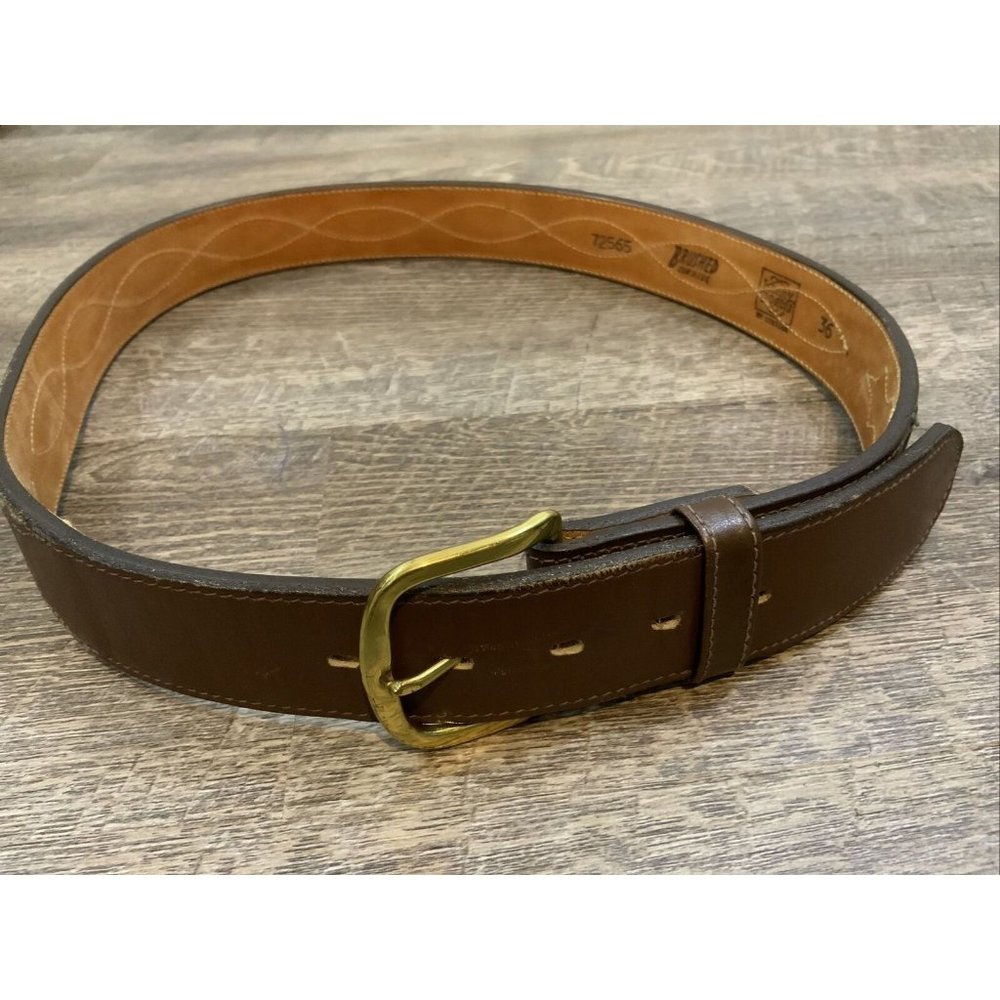 KENNY ROGERS Belt by LYNTONE Brushed Cowhide Two Tone Brown Gold Buckle Size 36